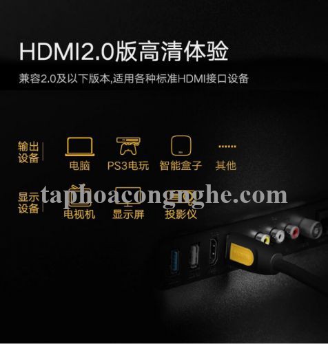 Ugreen 11183 10M màu Vàng Cáp tín hiệu HDMI chuẩn 1.4 hỗ trợ phân giải 4K * 2K cáp dẹt HD101 30011183